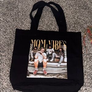 Black Tote Bag with Graphic Print